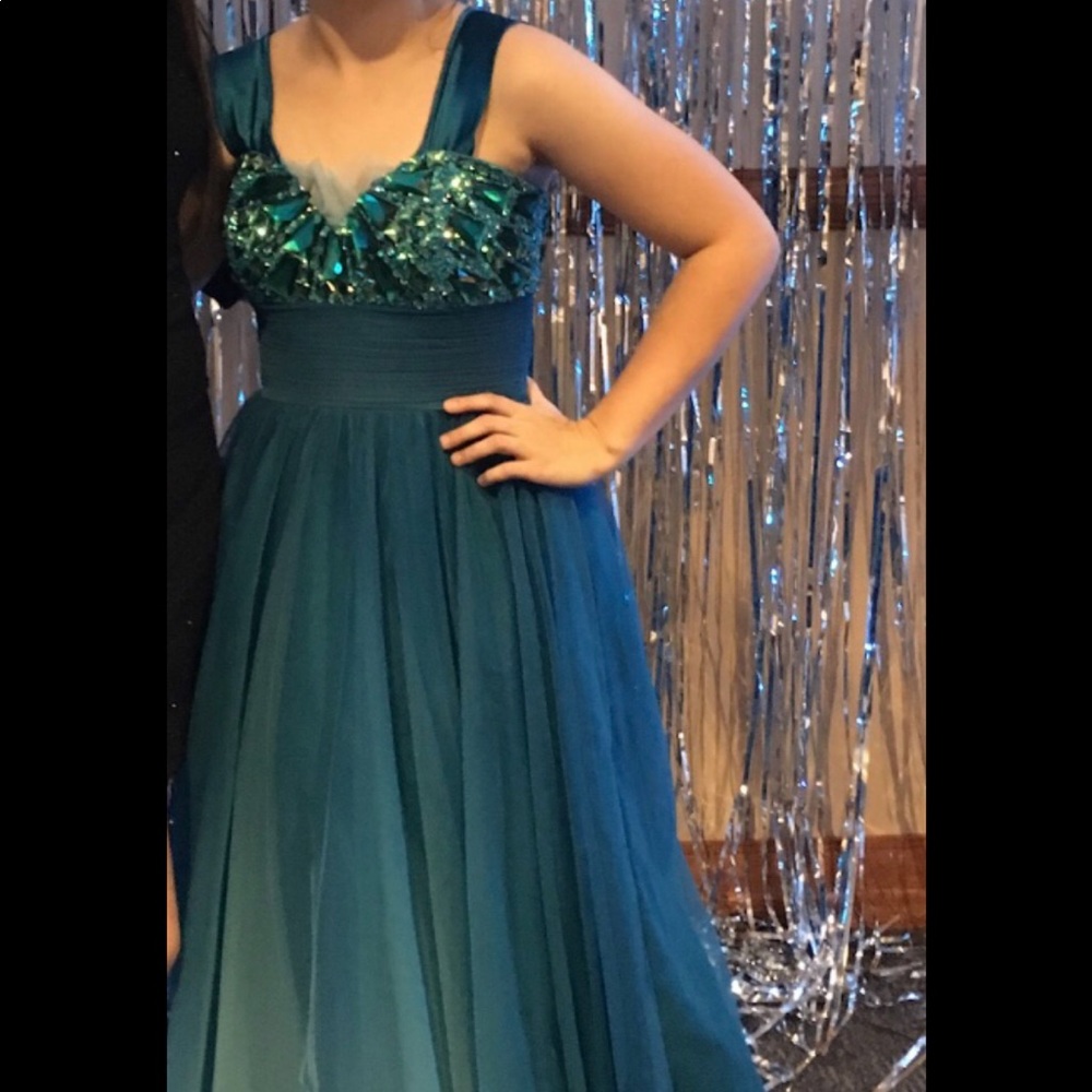 Jovani teal jeweled prom dress size 6
